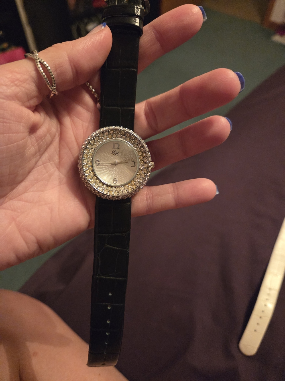 Paris Hilton Black Leather Watch with Crystal Bezel